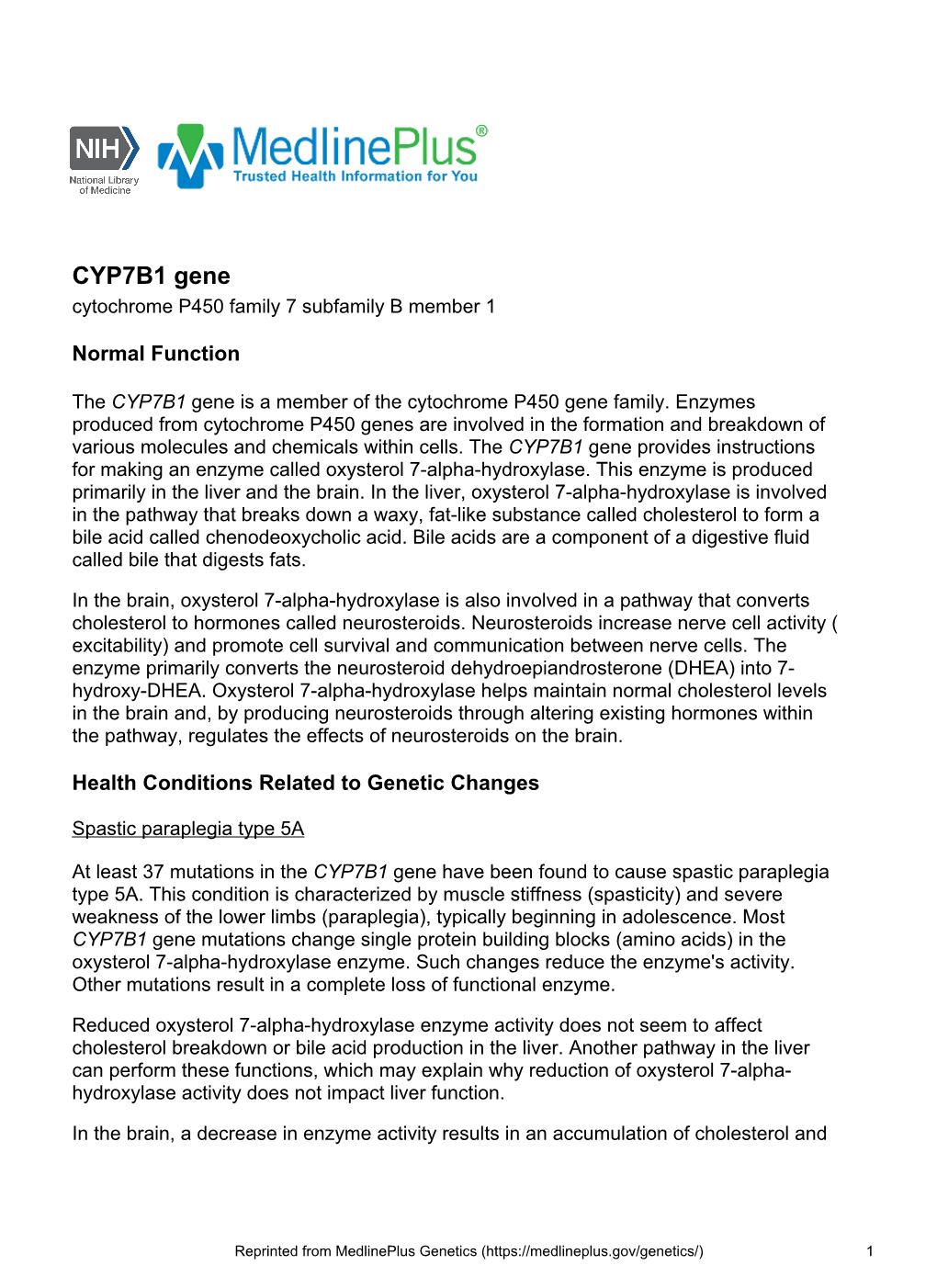 CYP7B1 Gene Cytochrome P450 Family 7 Subfamily B Member 1