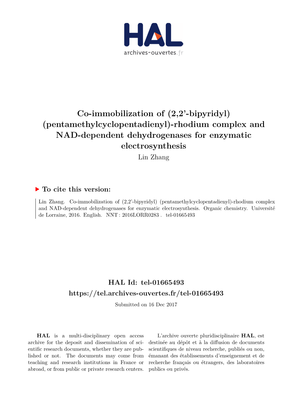 Co-Immobilization of (2,2'-Bipyridyl) (Pentamethylcyclopentadienyl