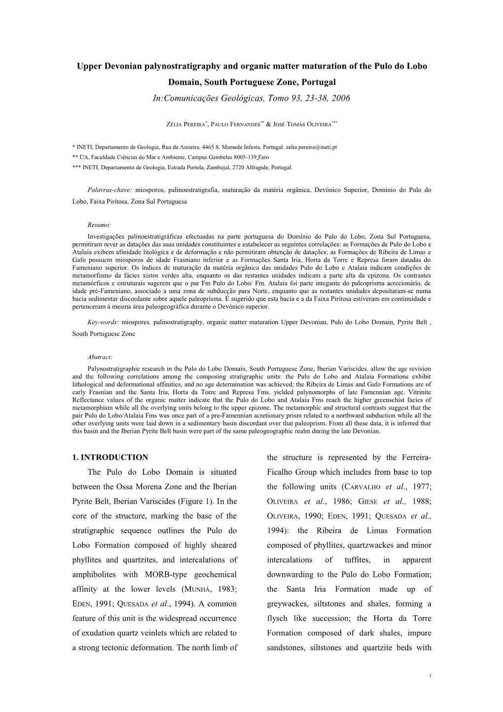 Palynostratigraphy of the Toca Da Moura and Cabrela Complexes, Ossa Morena Zone, Portugal