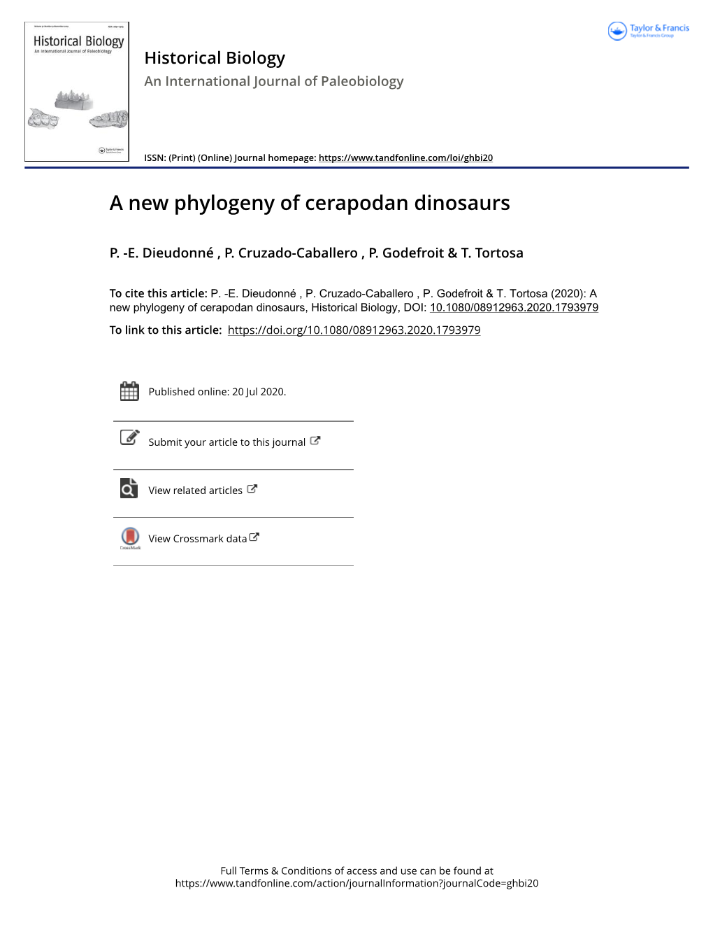 A New Phylogeny of Cerapodan Dinosaurs