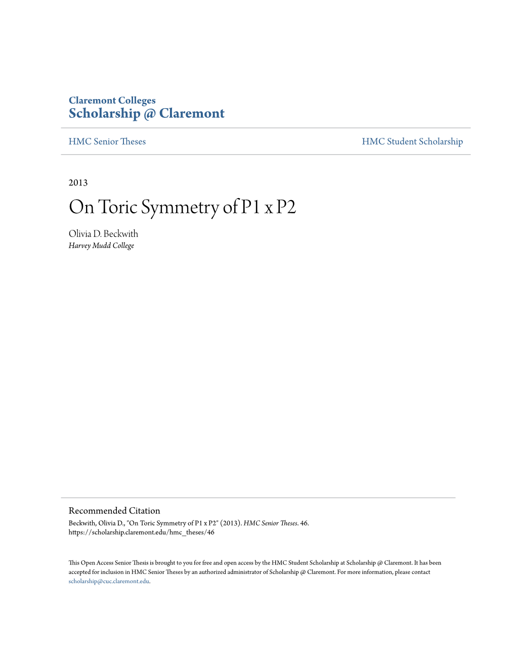 On Toric Symmetry of P1 X P2 Olivia D