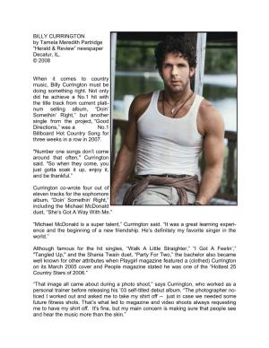 BILLY CURRINGTON by Tamela Meredith Partridge “Herald & Review” Newspaper Decatur, IL
