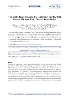 The Beetle Fauna (Insecta, Coleoptera) of the Rawdhat Khorim National Park, Central Saudi Arabia