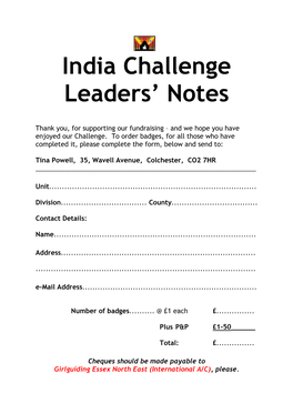 India Challenge Leaders' Notes
