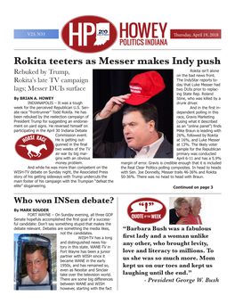 Rokita Teeters As Messer Makes Indy Push Rokita Isn’T Alone Rebuked by Trump, on the Bad News Front