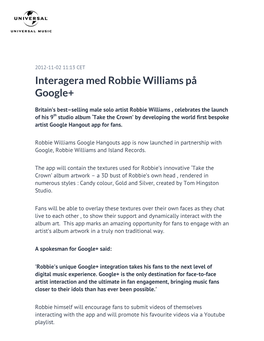 Interagera Med Robbie Williams På Google+