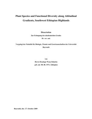 Plant Species and Functional Diversity Along Altitudinal Gradients, Southwest Ethiopian Highlands