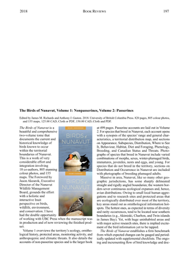 2018 197 the Birds of Nunavut, Volume 1