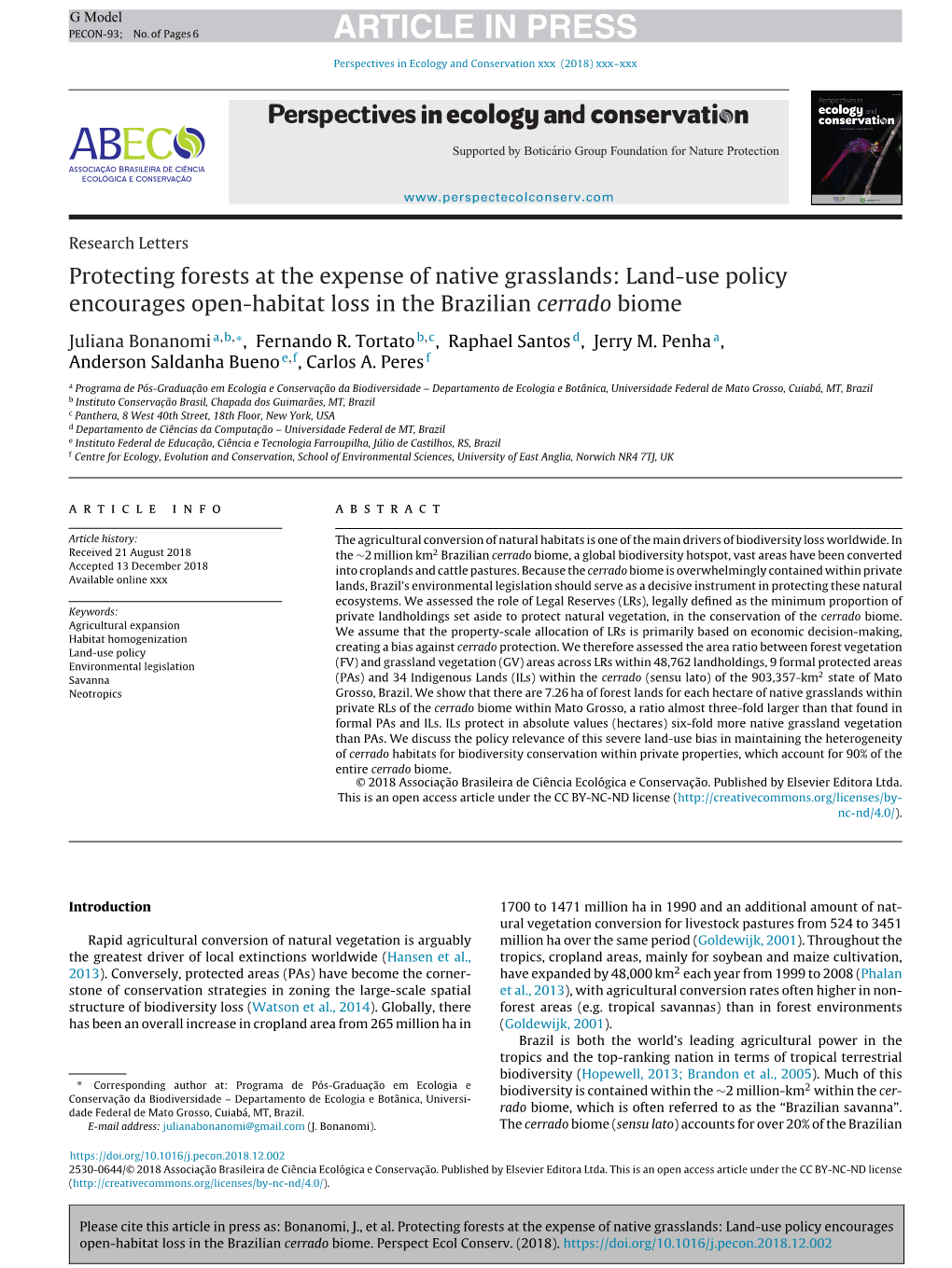 Protecting Forests at the Expense of Native Grasslands: Land-Use Policy