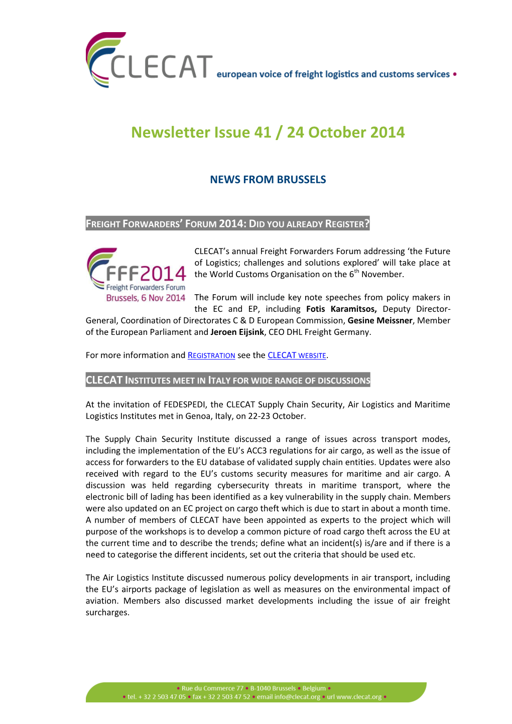Newsletter Issue 41 / 24 October 2014