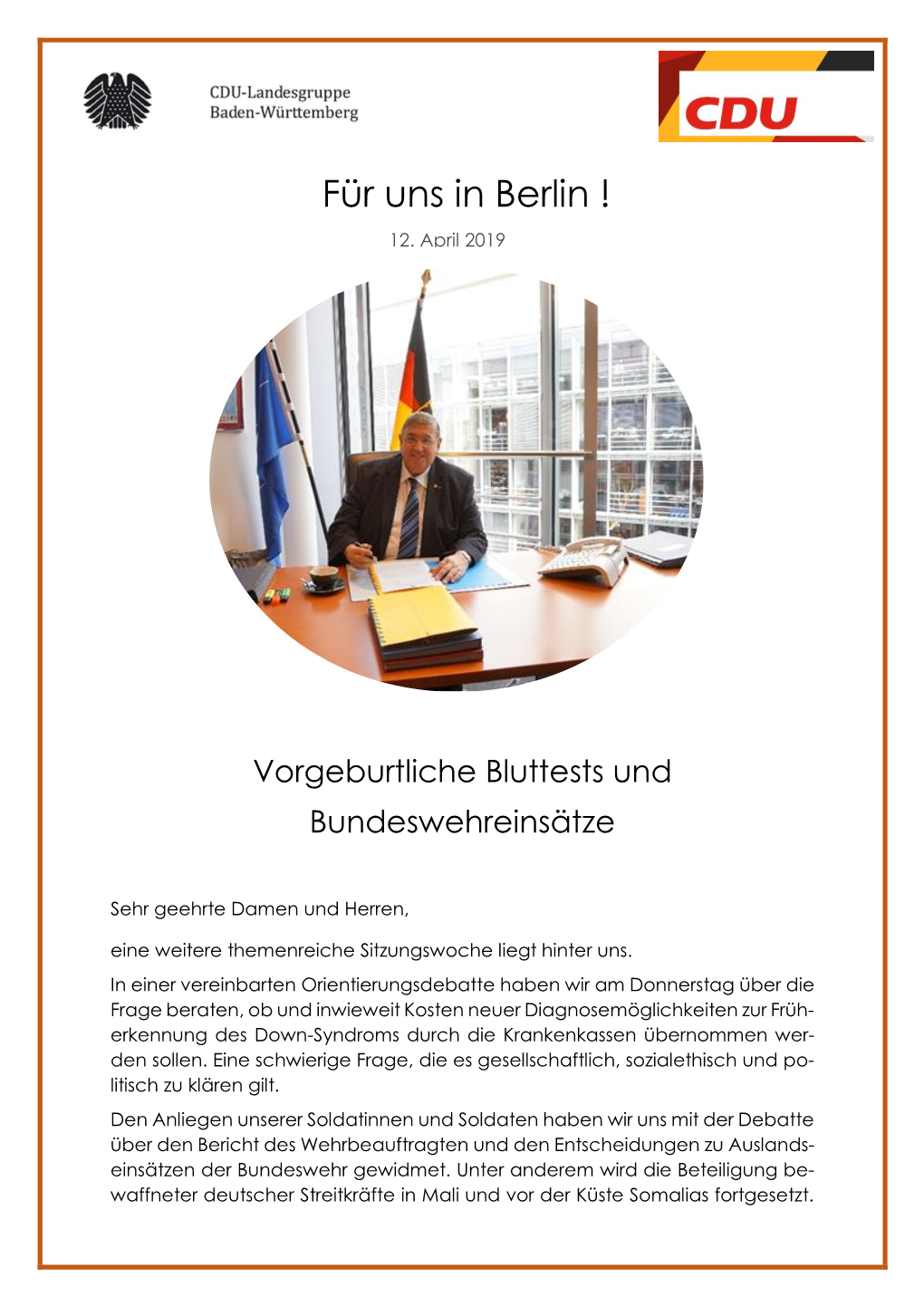 Newsletter Vom 12. April 2019