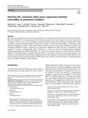 Restoring MLL Reactivates Latent Tumor Suppression-Mediated Vulnerability to Proteasome Inhibitors