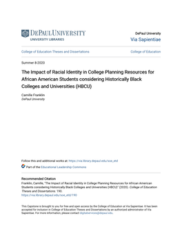 The Impact of Racial Identity in College Planning Resources for African American Students Considering Historically Black Colleges and Universities (HBCU)