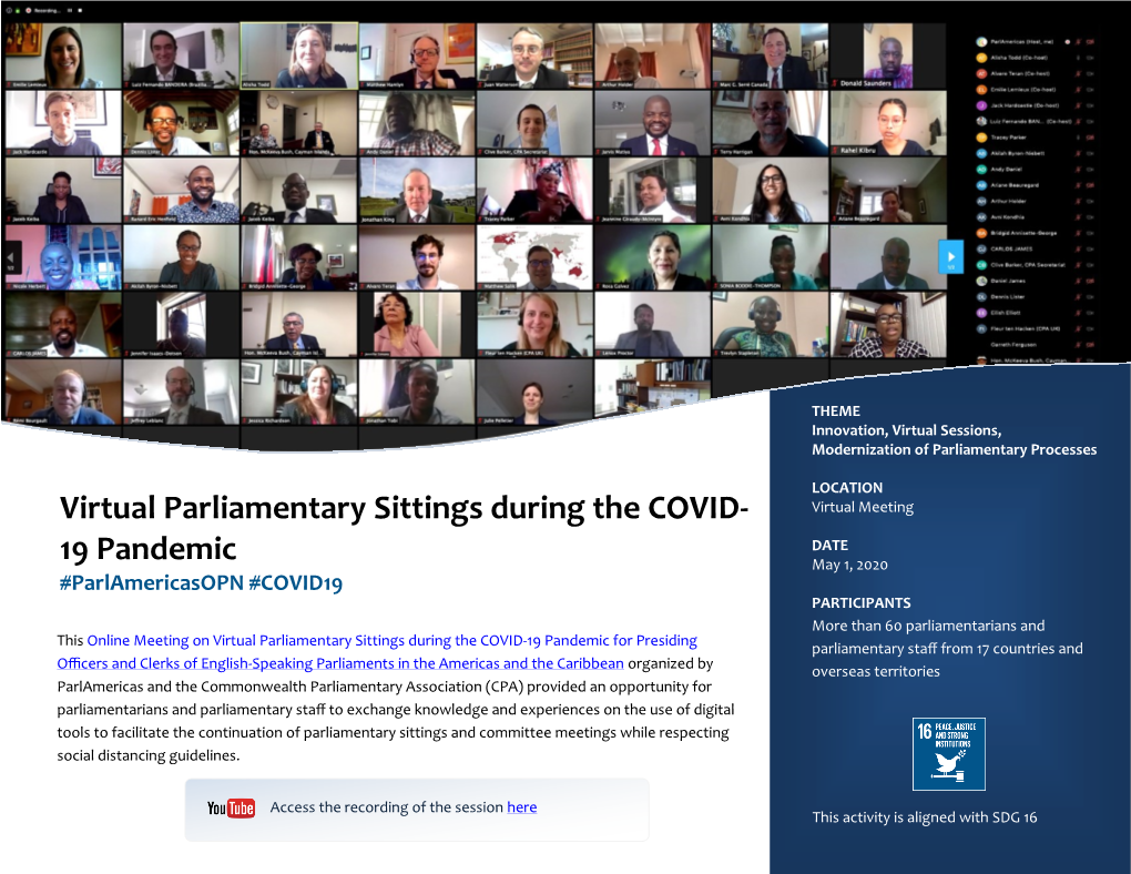 Virtual Parliamentary Sittings During the COVID- 19 Pandemic