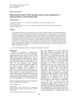 Ethnobotanical Study of Wild Vegetables Used by Rural Communities of Kannauj District, Uttar Pradesh, India