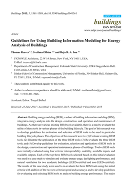 Guidelines for Using Building Information Modeling for Energy Analysis of Buildings