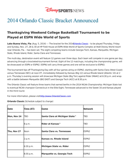 2014 Orlando Classic Bracket Announced