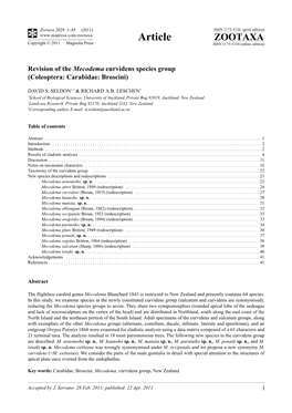 Revision of the Mecodema Curvidens Species Group (Coleoptera: Carabidae: Broscini)