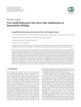 Review Article Very Small Embryonic-Like Stem Cells: Implications in Reproductive Biology