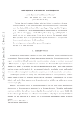 Arxiv:1209.2021V1 [Math-Ph] 10 Sep 2012 I H Oino Pnsrcue H Oino Pnstructu Spin a of Notion the Structure