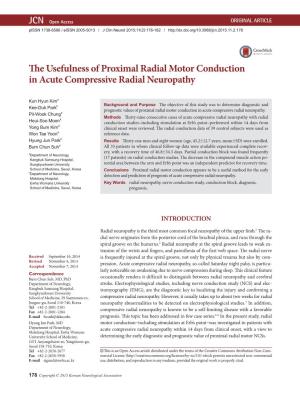 The Usefulness of Proximal Radial Motor Conduction in Acute Compressive Radial Neuropathy