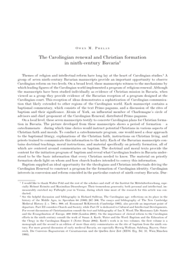 The Carolingian Renewal and Christian Formation in Ninth-Century Bavaria