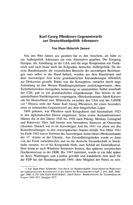 Karl Georg Pfleiderers Gegenentwürfe Zur Deutschlandpolitik Adenauers