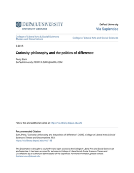 Curiosity: Philosophy and the Politics of Difference