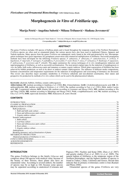 Morphogenesis in Vitro of Fritillaria Spp