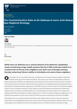 The Counterintuitive Role of Air Defense in Iran's Anti-Status Quo Regional Strategy by Farzin Nadimi