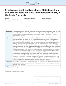 Synchronous Small and Large Bowel Metastases from Lobular Carcinoma of Breast: Immunohistochemistry Is the Key to Diagnosis