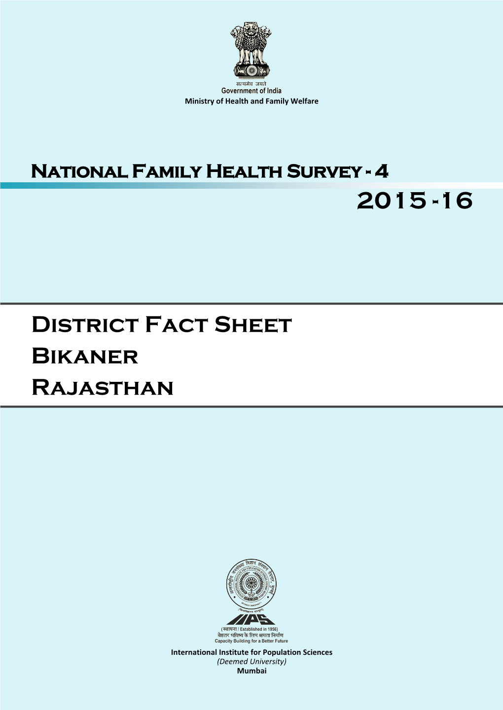 District Fact Sheet Bikaner Rajasthan