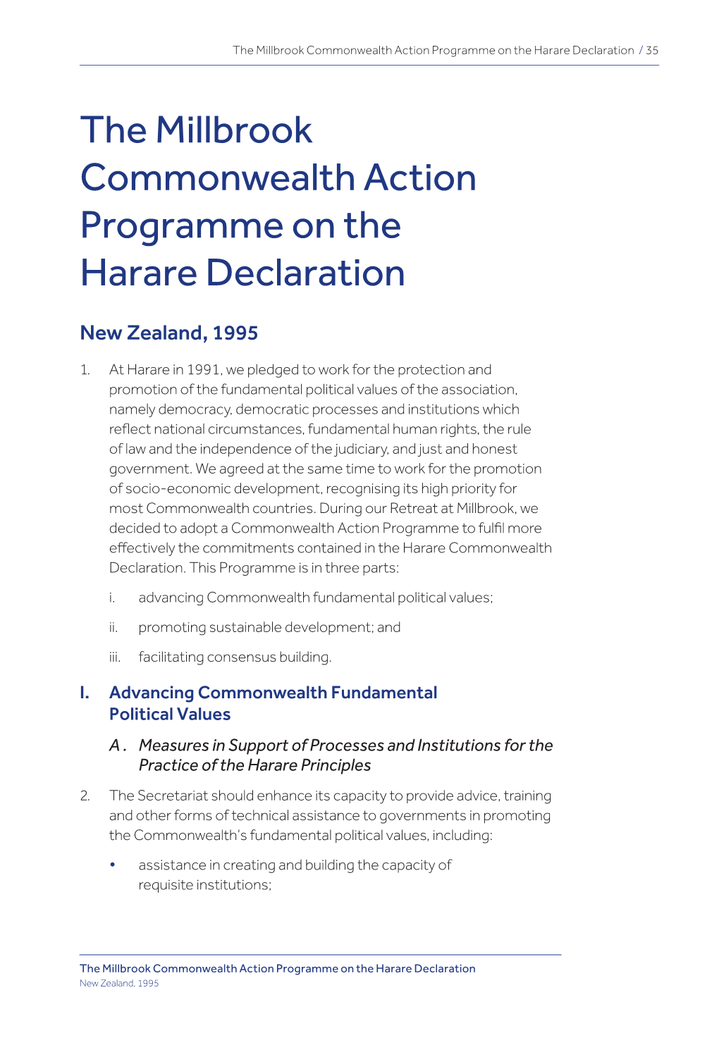 The Millbrook Commonwealth Action Programme on the Harare Declaration / 35
