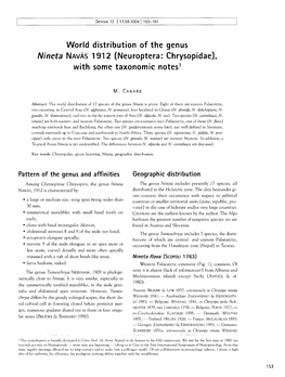 World Distribution of the Genus Nineta Navas 1912 (Neuroptera: Chrysopidae), with Some Taxonomic Notes 1