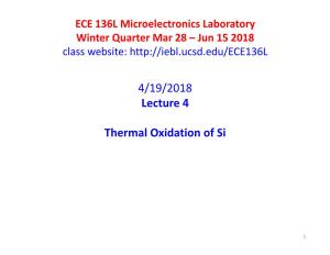 4/19/2018 Lecture 4 Thermal Oxidation of Si
