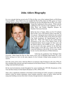 John Ahlers Biography