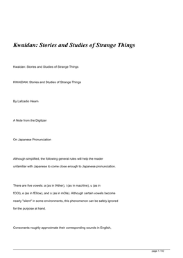 Kwaidan: Stories and Studies of Strange Things&lt;/H1&gt;