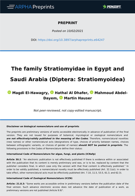 The Family Stratiomyidae in Egypt and Saudi Arabia (Diptera: Stratiomyoidea)