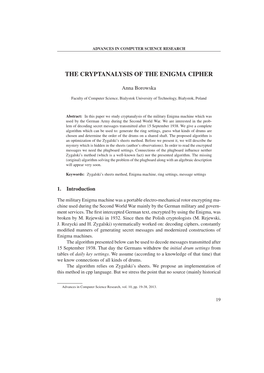 The Cryptanalysis of the Enigma Cipher