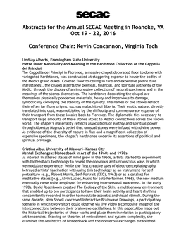 Abstracts for the Annual SECAC Meeting in Roanoke, VA Oct 19 - 22, 2016