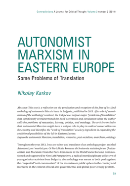 AUTONOMIST MARXISM in EASTERN EUROPE Some Problems of Translation