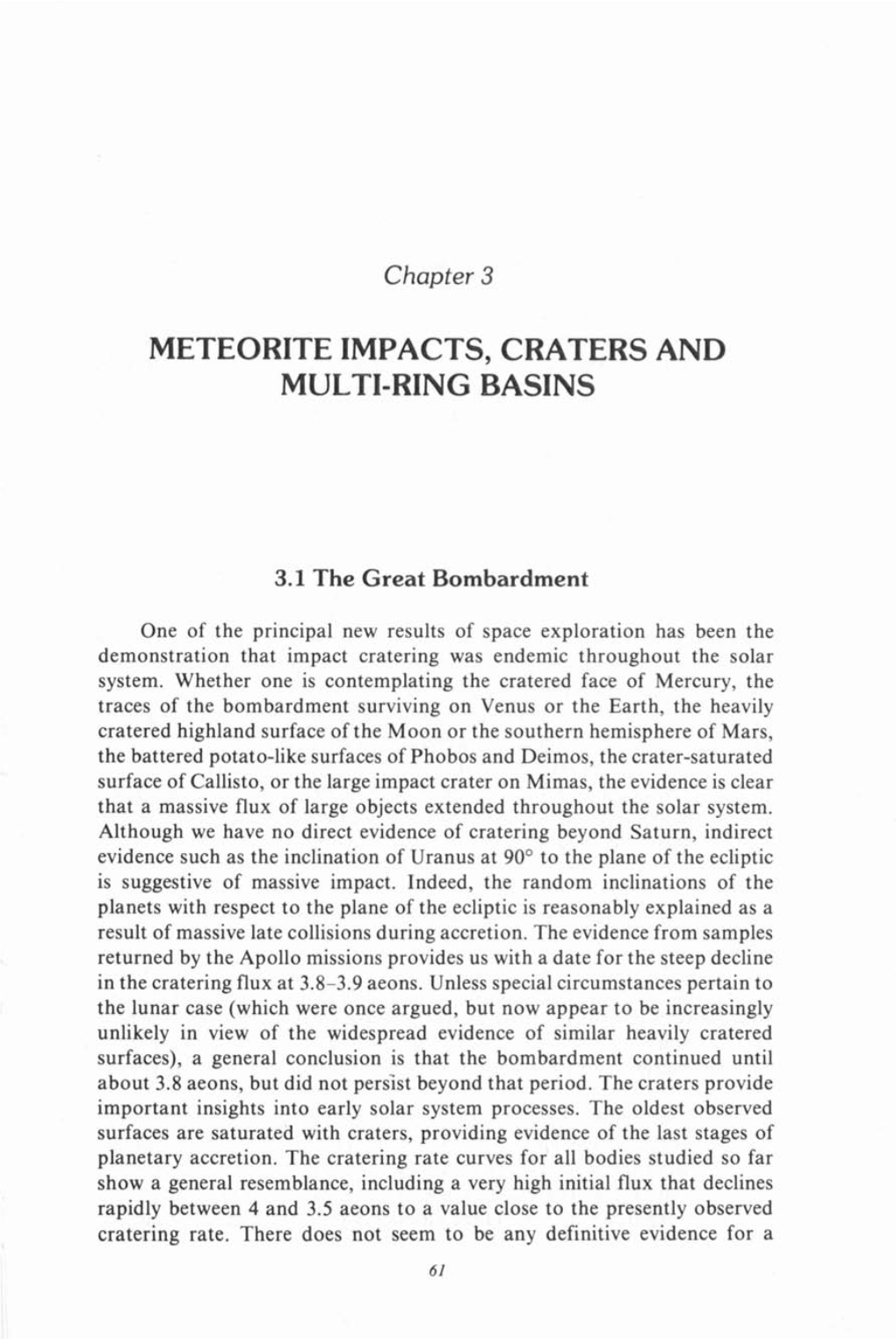 Meteorite Impacts, Craters and Multi-Ring Basins