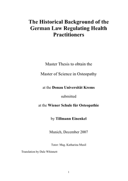 The Historical Background of the German Law Regulating Health Practitioners