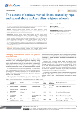 The Extent of Serious Mental Illness Caused by Rape and Sexual Abuse at Australian Religious Schools