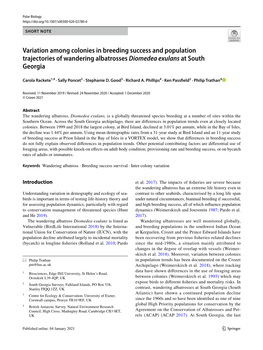 Variation Among Colonies in Breeding Success and Population Trajectories of Wandering Albatrosses Diomedea Exulans at South Georgia