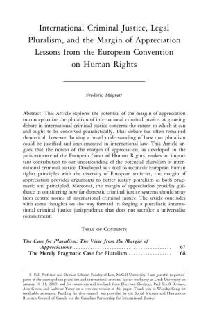 International Criminal Justice, Legal Pluralism, and the Margin of Appreciation Lessons from the European Convention on Human Rights