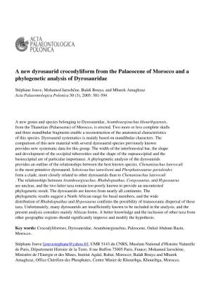 A New Dyrosaurid Crocodyliform from the Palaeocene of Morocco and a Phylogenetic Analysis of Dyrosauridae