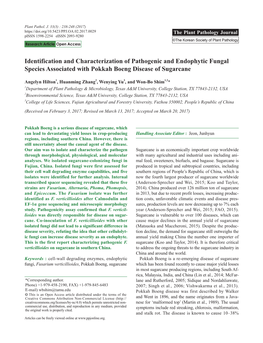 Identification and Characterization of Pathogenic and Endophytic Fungal Species Associated with Pokkah Boeng Disease of Sugarcane