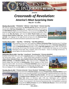 Crossroads of Revolution: America’S Most Surprising State May 10 – 17, 2021