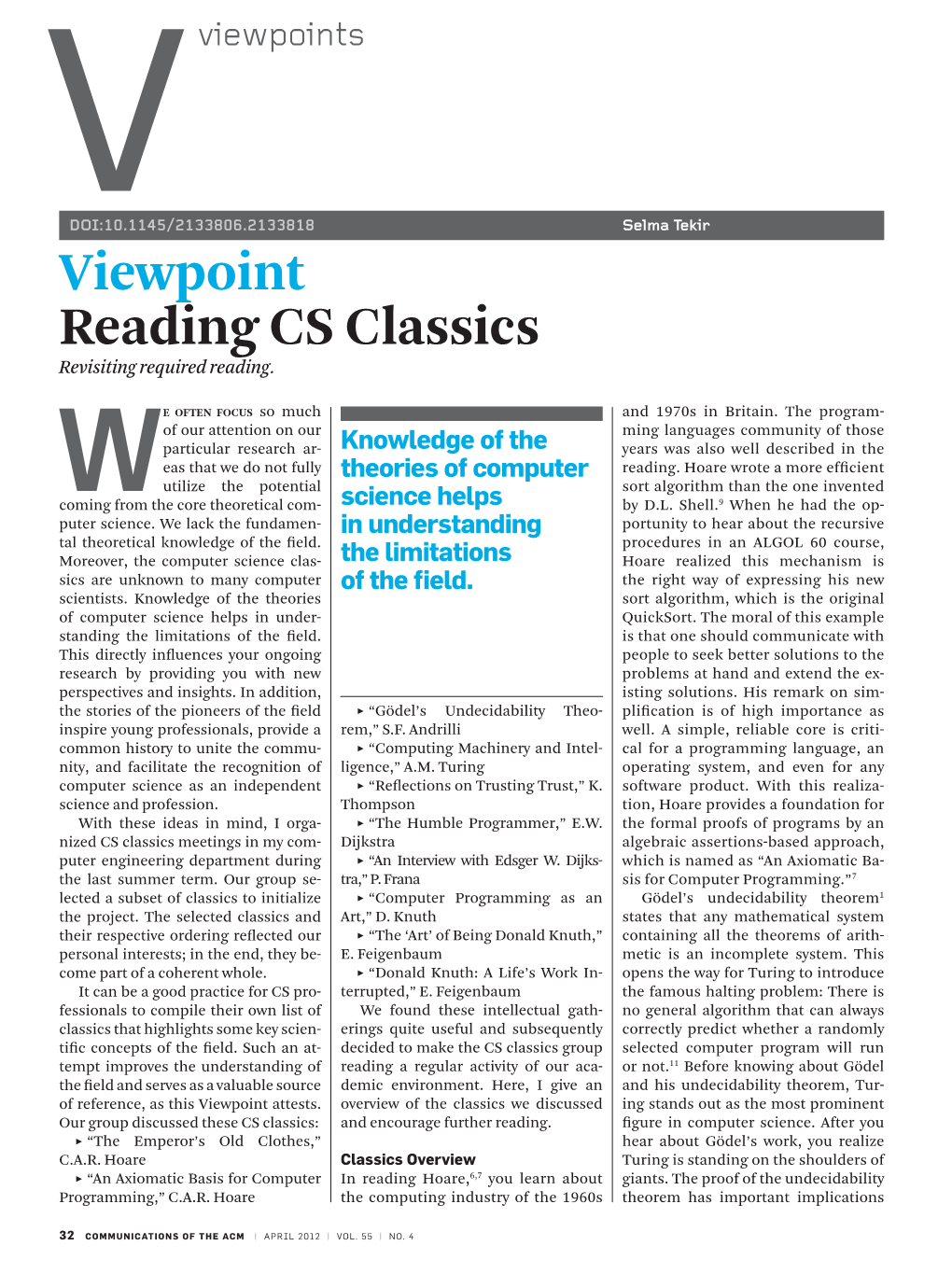 Reading CS Classics Revisiting Required Reading